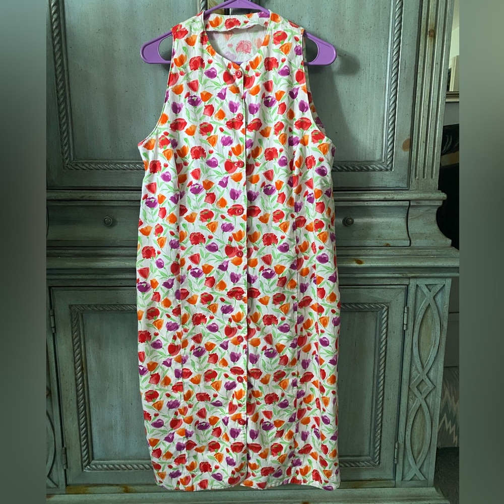 Sleeveless button up the front cotton casual dress/loungewear